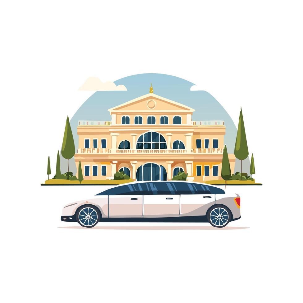 limousine parked outside a fancy event venue. vector