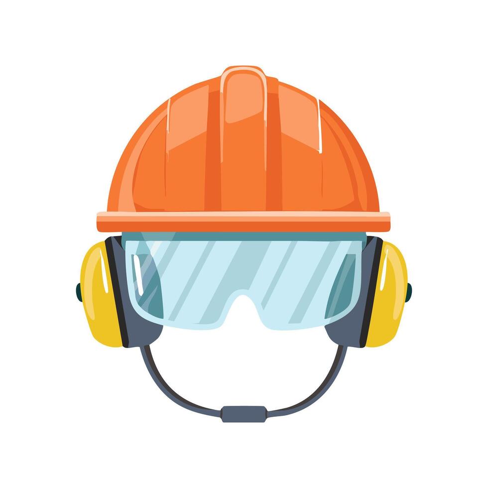 safety helmet with a visor and ear protection vector