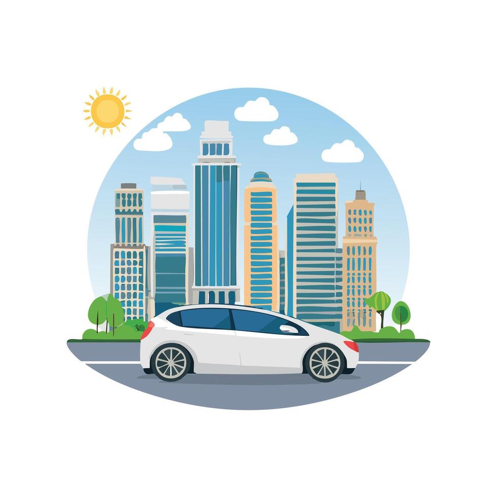 self driving car navigating city streets. vector