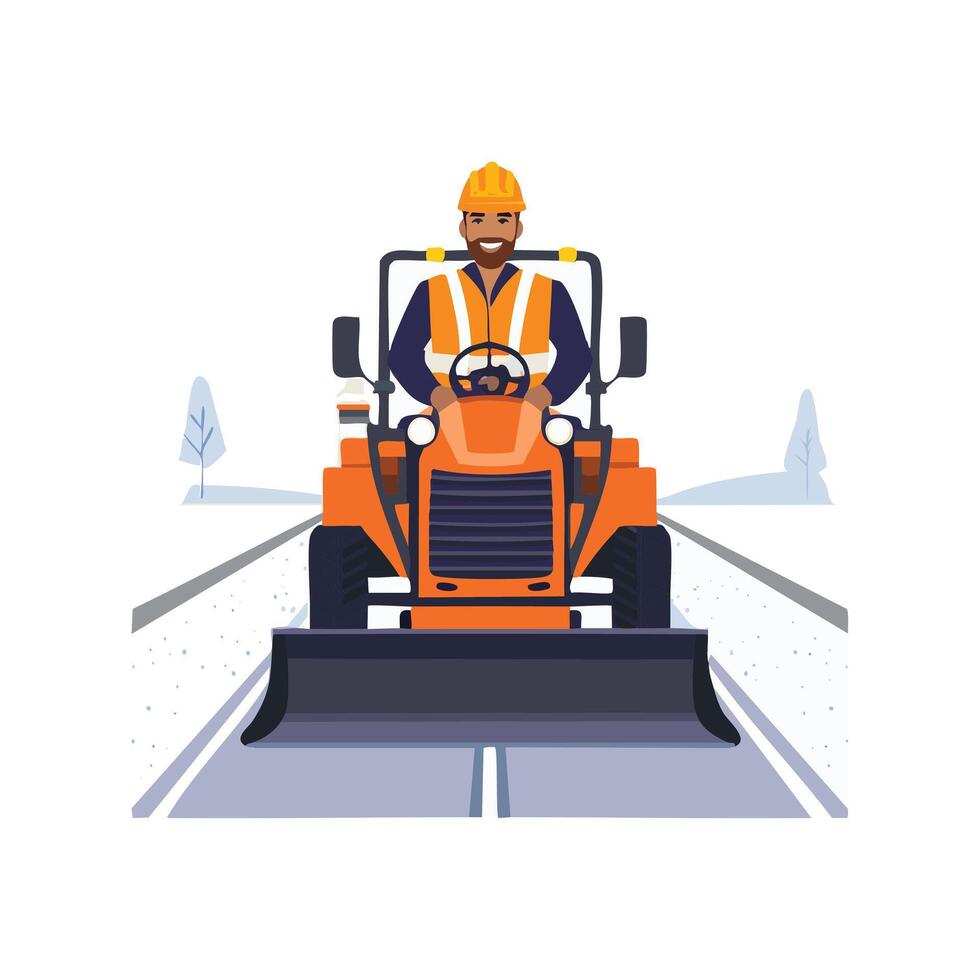 snowplow driver clearing a road during a blizzard vector