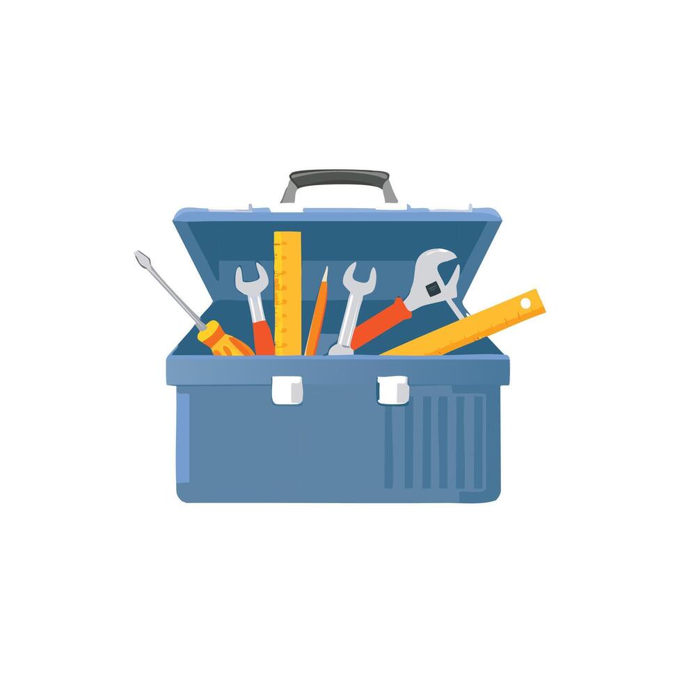 toolbox open, filled with tools. vector