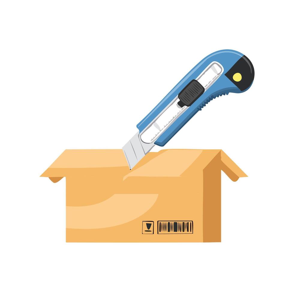 utility knife cutting through cardboard vector