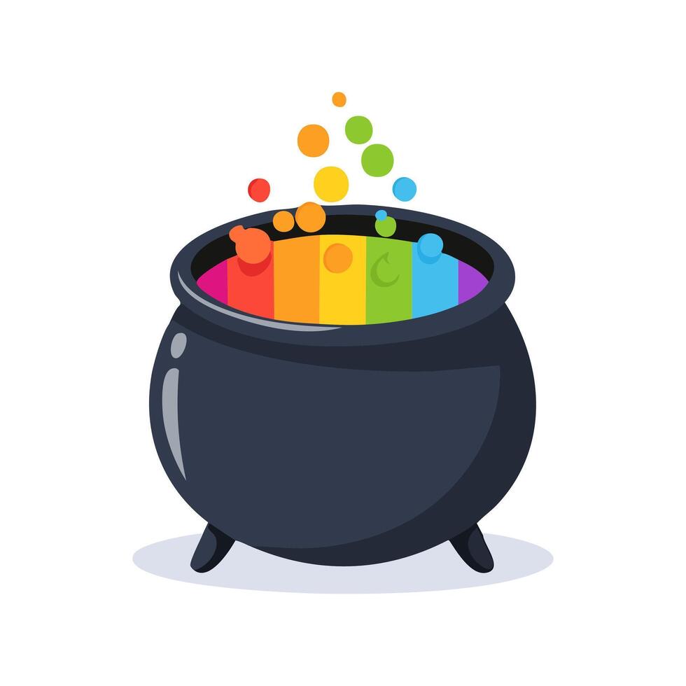 witch cauldron with a rainbow-colored brew vector