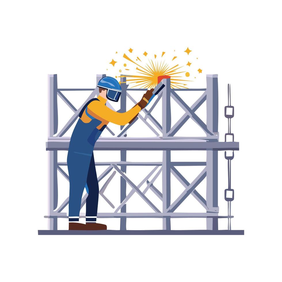 welder working on a massive steel structure vector