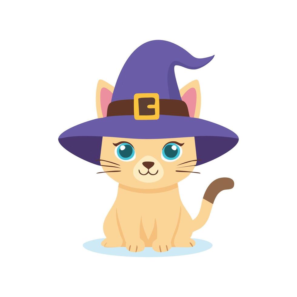 witch cat wearing a tiny wizard hat vector
