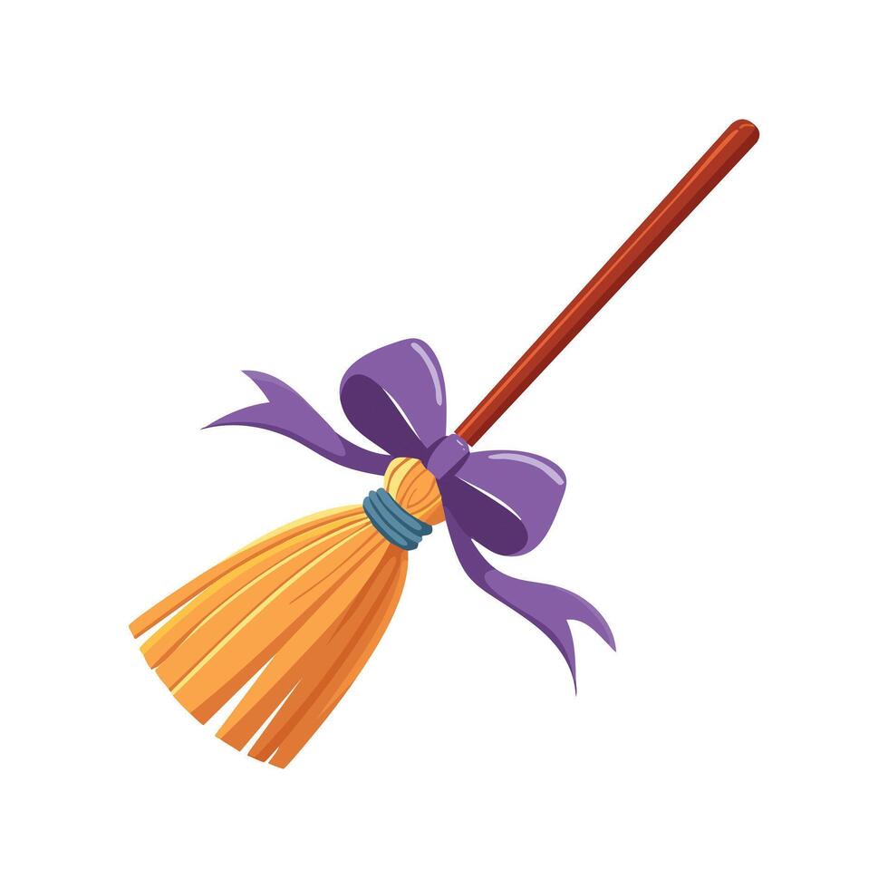 witch broomstick with a ribbon tied to it vector