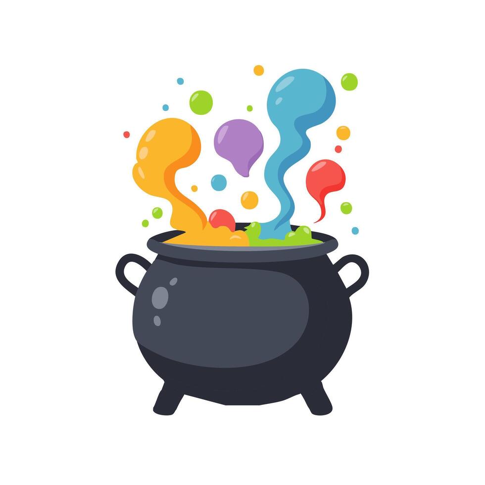 witch cauldron with colorful smoke rising vector