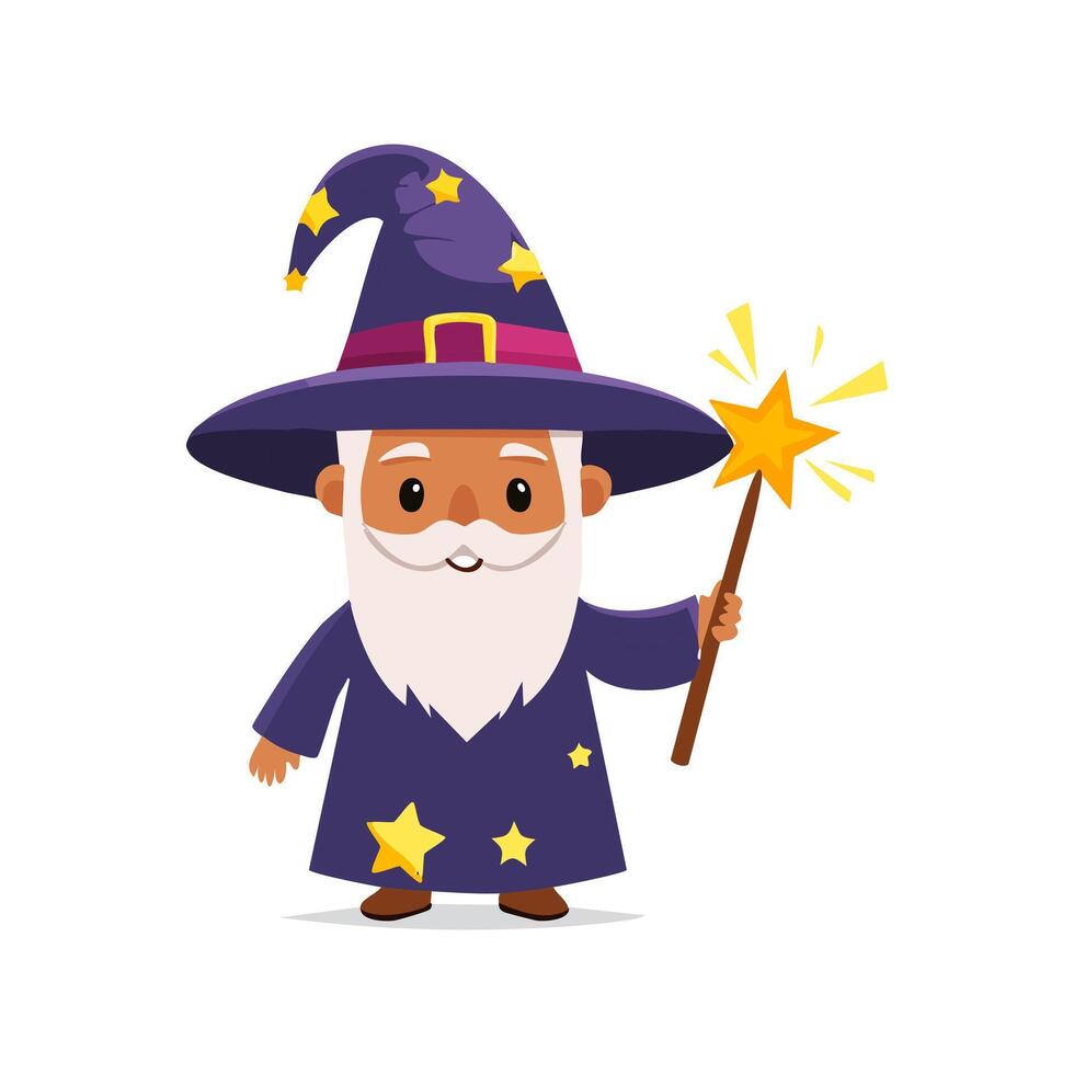 wizard with a crooked hat and a glowing wand vector