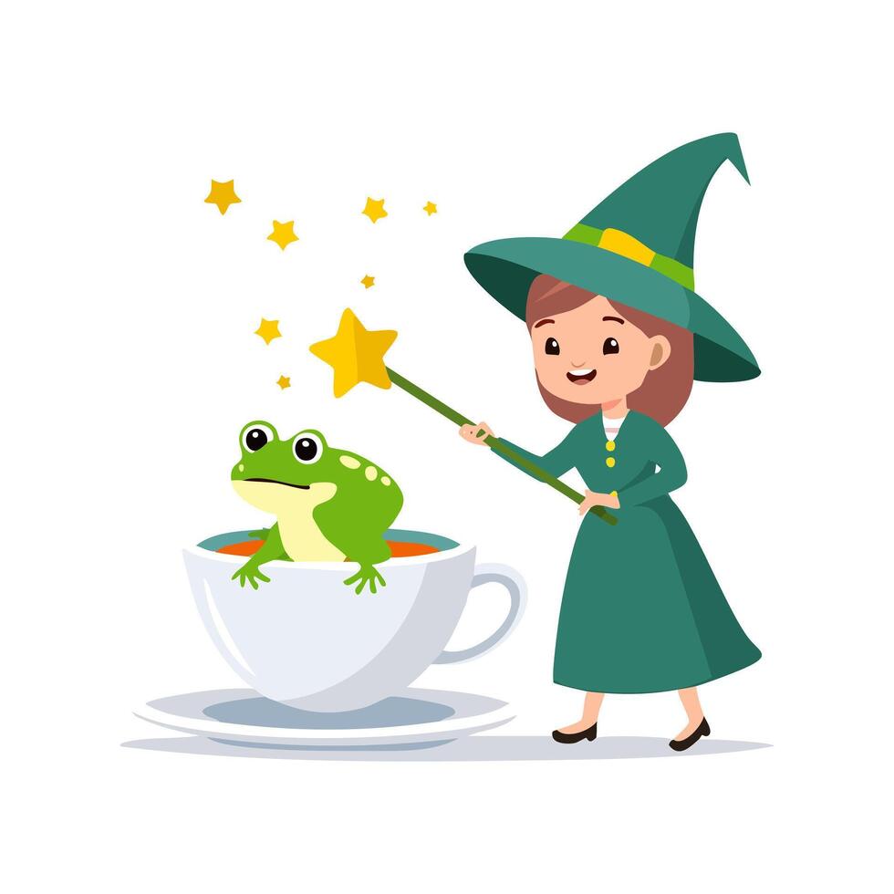 wizard spell turning a teacup into a frog vector