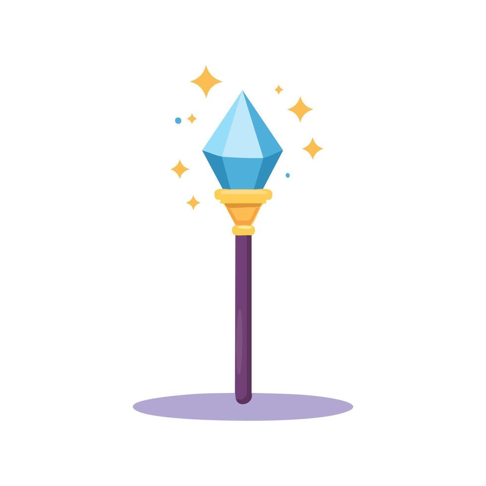 wizard staff with a glowing crystal at the top vector