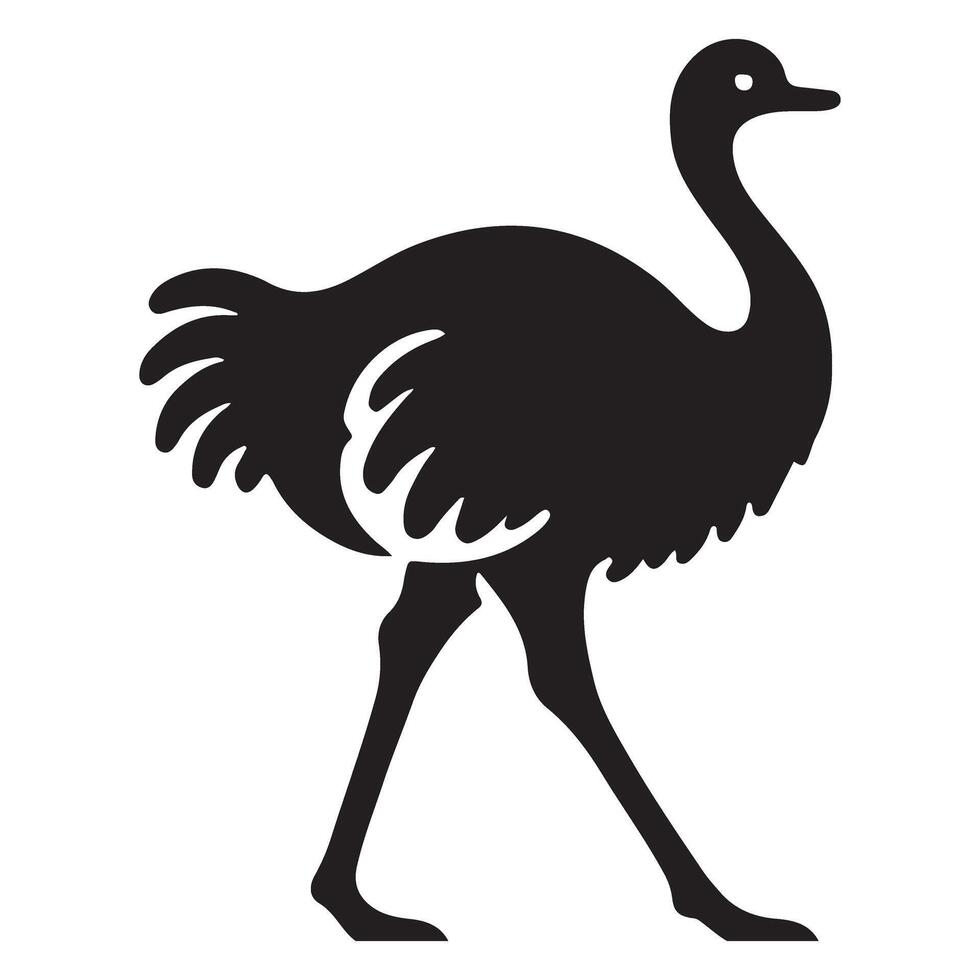 Silhouette of Walking Ostrich Art Illustration for Bird Concept vector
