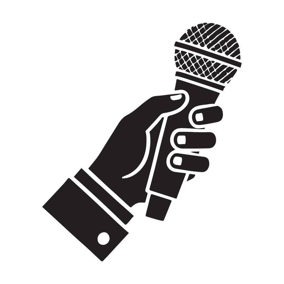 Microphone in Hand Silhouette Art for Speech or Interview vector