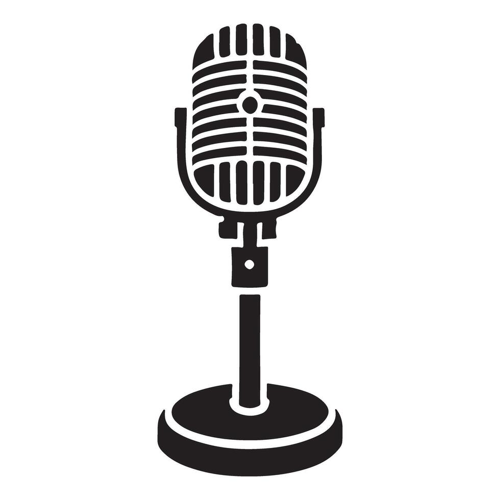 Old fashioned microphone silhouette for podcast illustration designs vector
