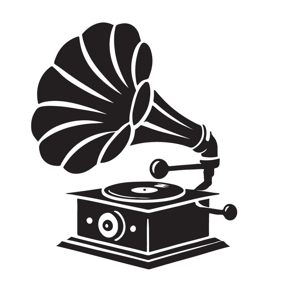 Vintage Gramophone Silhouette Art Old Music Player vector