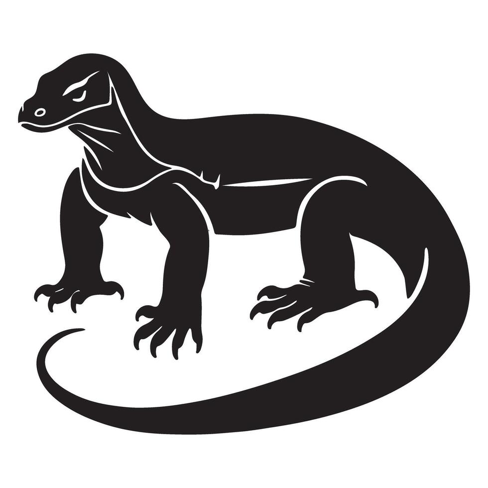 Standing Komodo Dragon Silhouette Reptile Wildlife Design vector