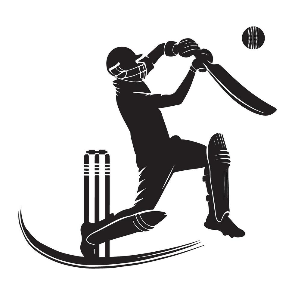 Silhouette cricket player batsman hitting ball design illustration vector