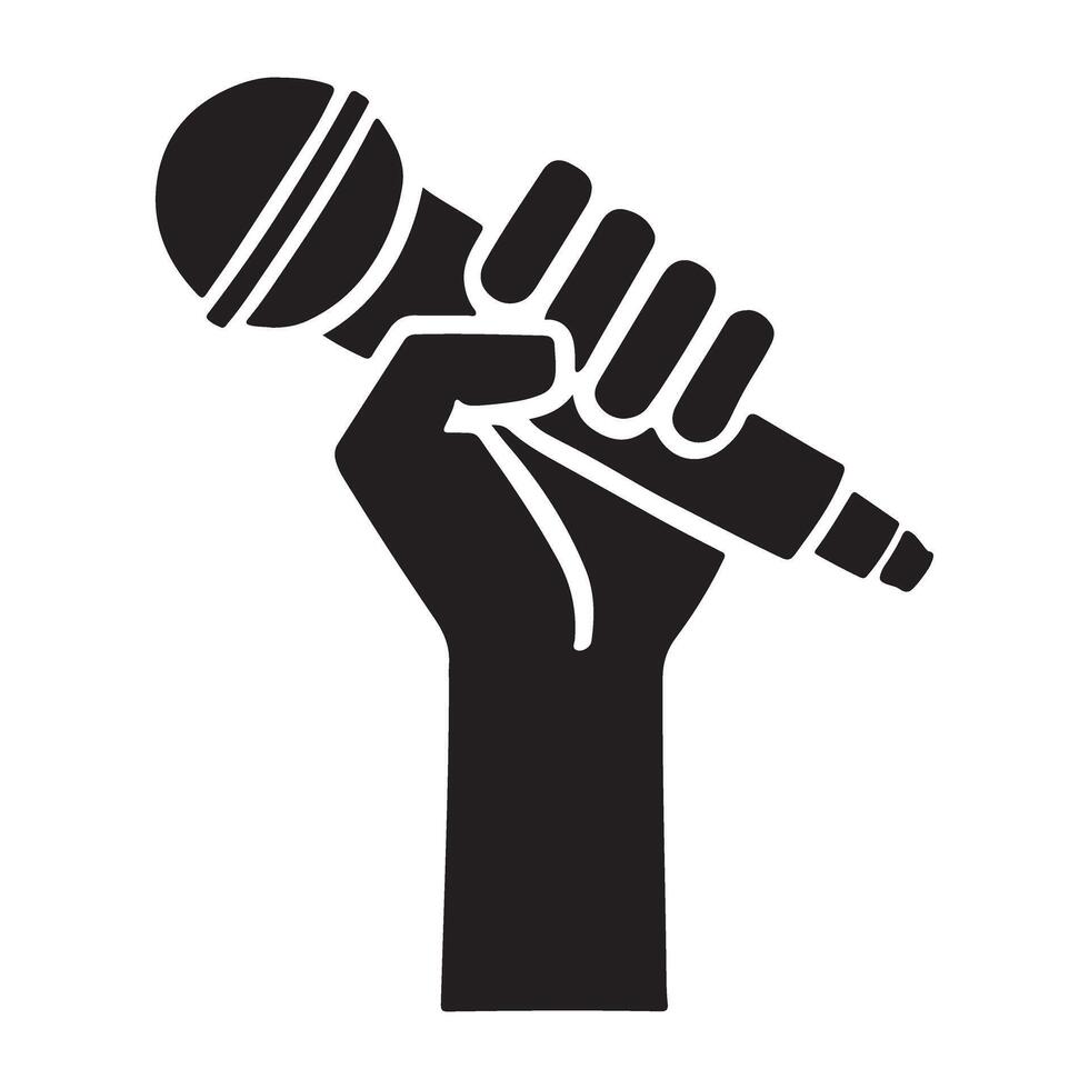 Raised Fist Holding Microphone Silhouette Graphic Illustration vector