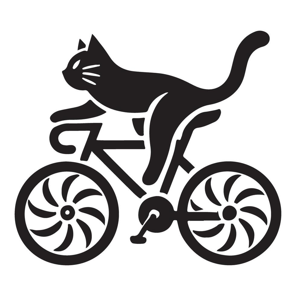 Cat Riding Bike with Stylish Wheels Silhouette Graphic vector