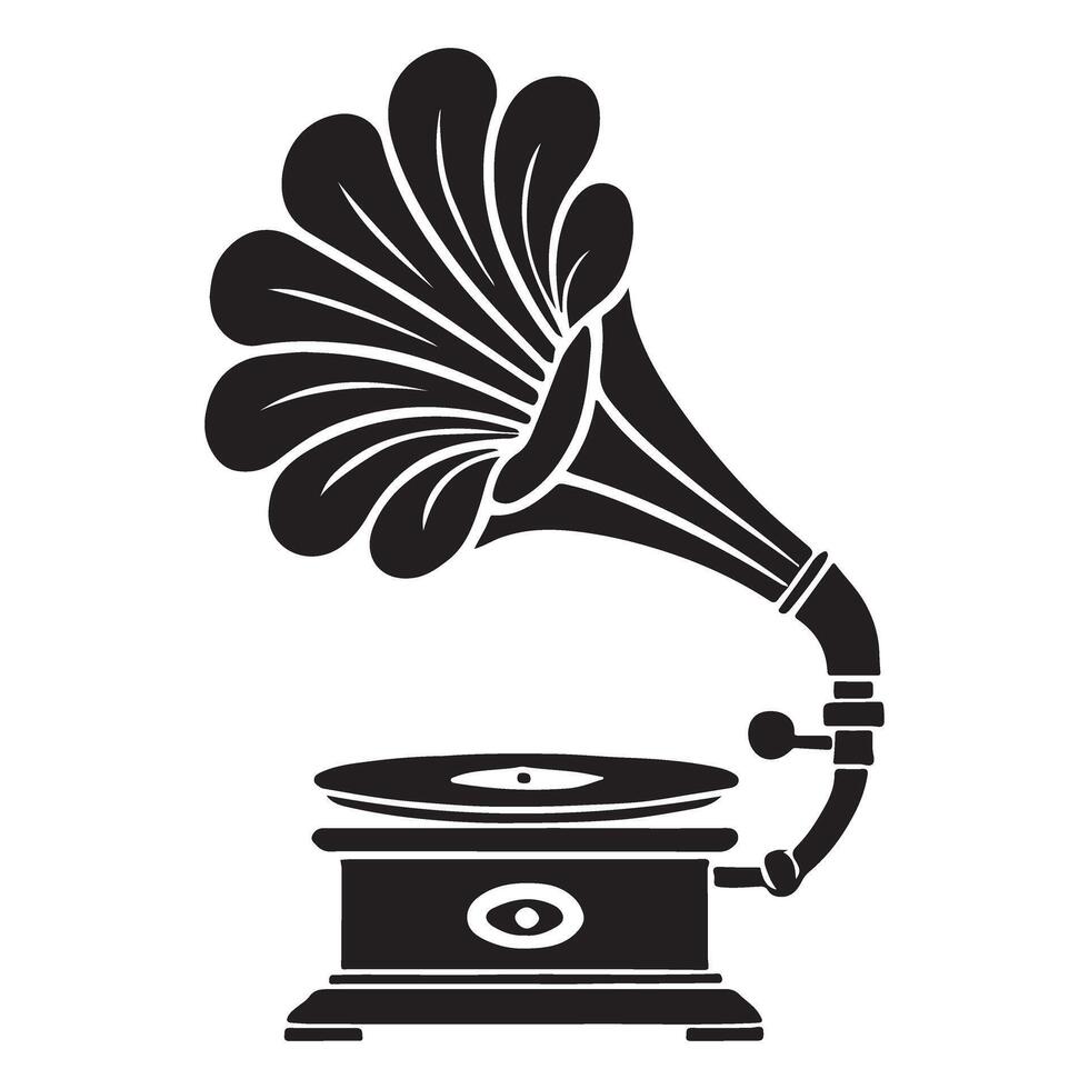 Antique Gramophone Silhouette Illustration Vintage Music Graphic Design vector
