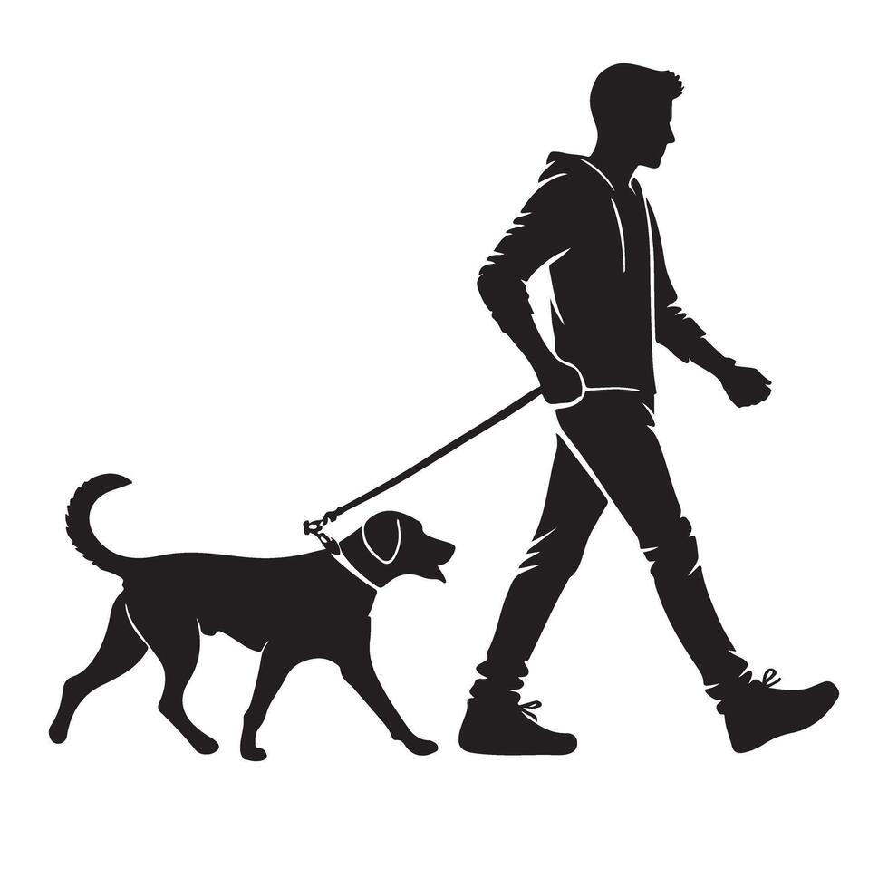 Man and Dog Walking Silhouette Graphic Design Exercise Companion vector