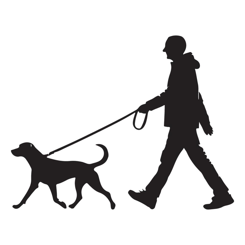 Silhouette of Man Walking Dog Graphic Illustration Companion Animal vector