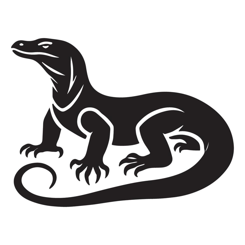 Komodo Dragon Illustration Silhouette Reptile Graphic Design Art vector