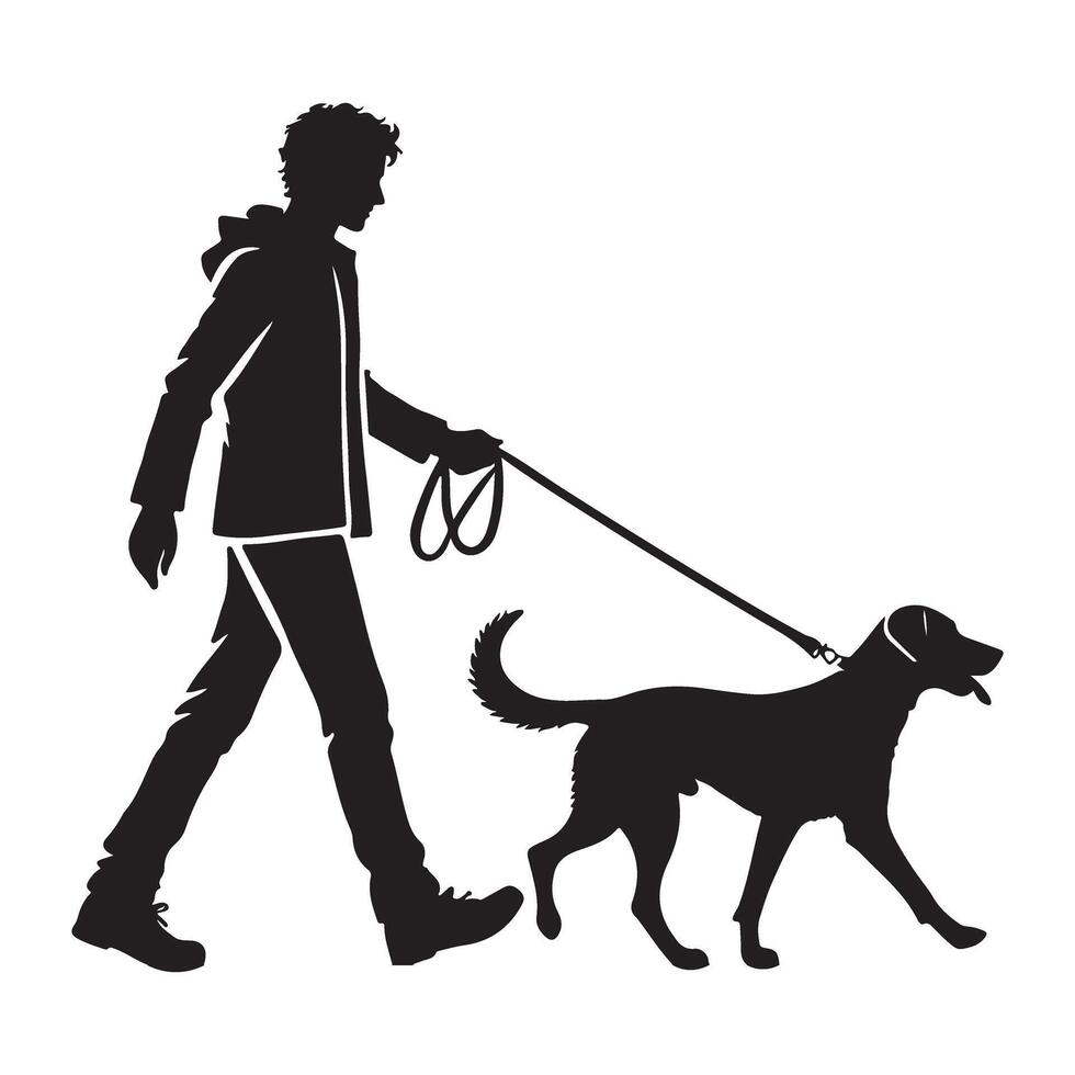 Person Walking Dog Silhouette Illustration for Pet Lovers vector
