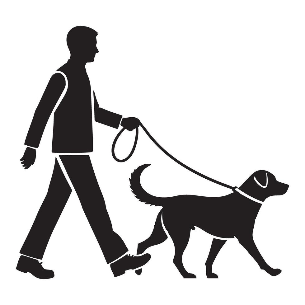 Man Walking Dog Silhouette Illustration Pet Owner Graphic vector
