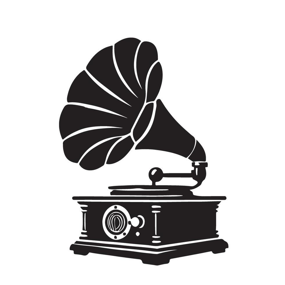 Vintage Phonograph Silhouette Illustration Classic Music Graphic Design vector