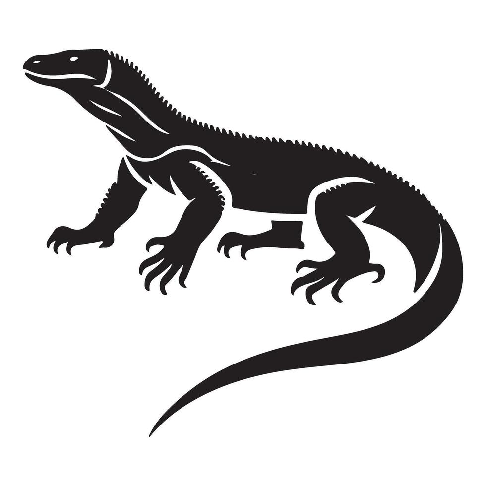 Komodo Dragon Silhouette Graphic Design Isolated Wild Reptile Art vector