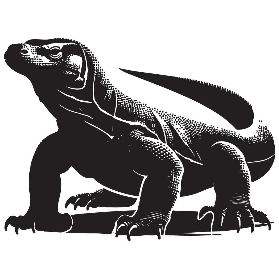 Komodo Dragon Silhouette Illustration Fierce Look Pose Graphic Design vector