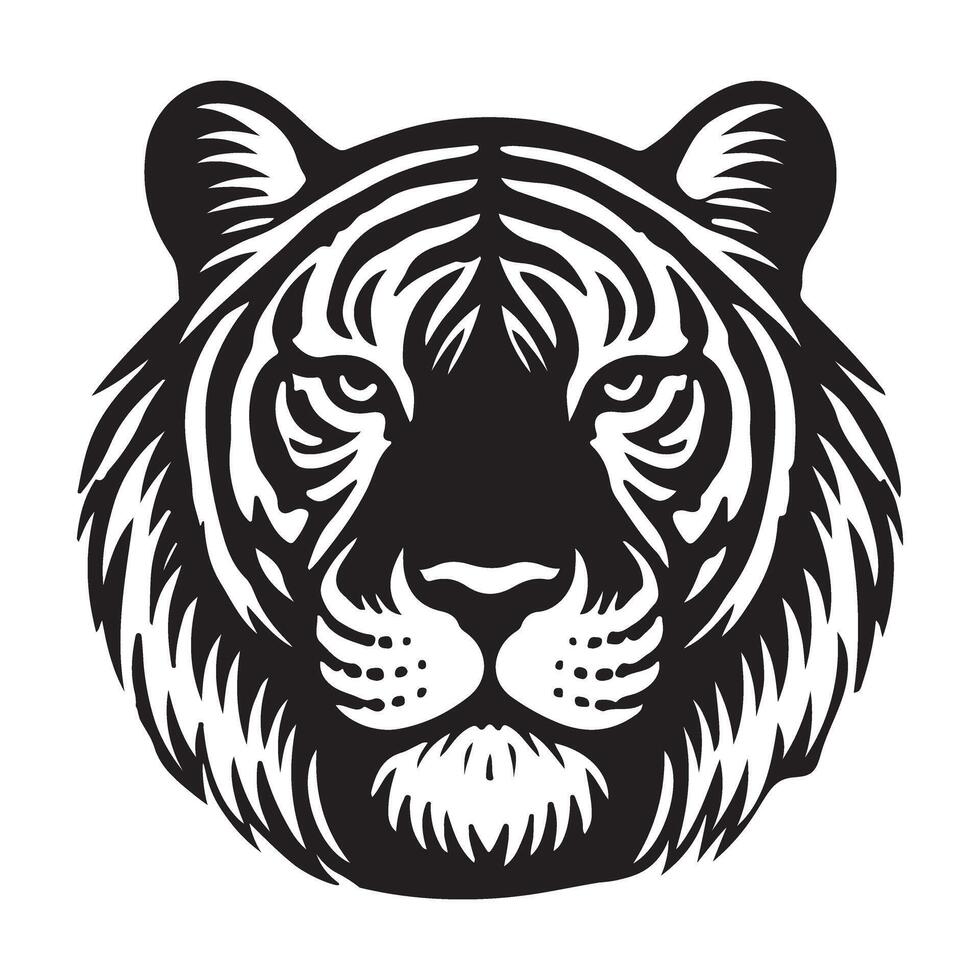 Tiger Head Silhouette Illustration Feline Face Wild Animal Design vector