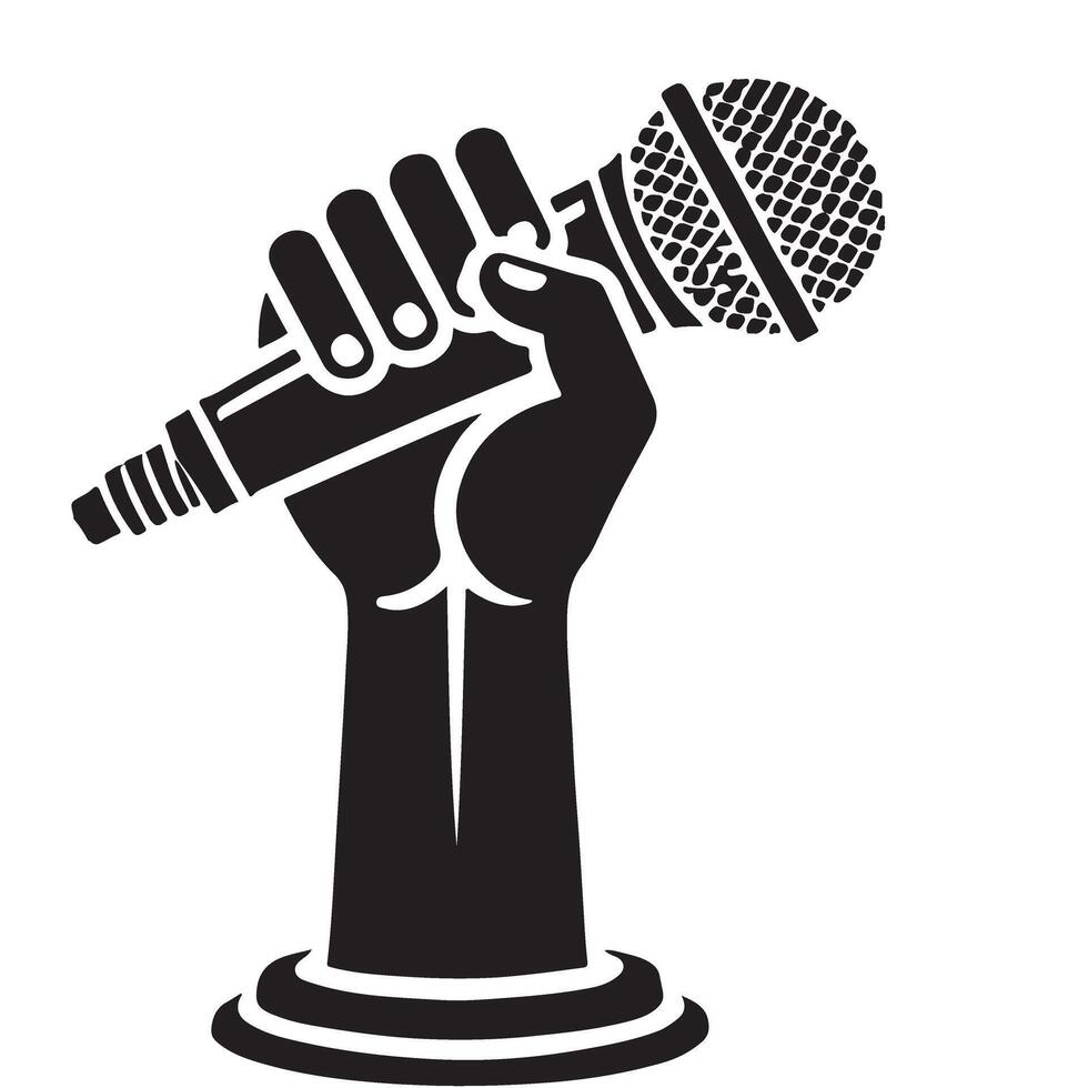 Hand holding microphone silhouette designs for podcast promotion vector
