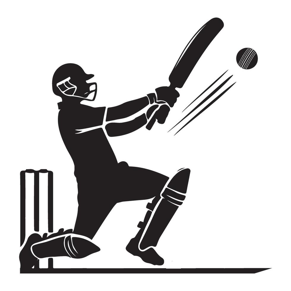 Cricket player silhouette in action sports promotion vector
