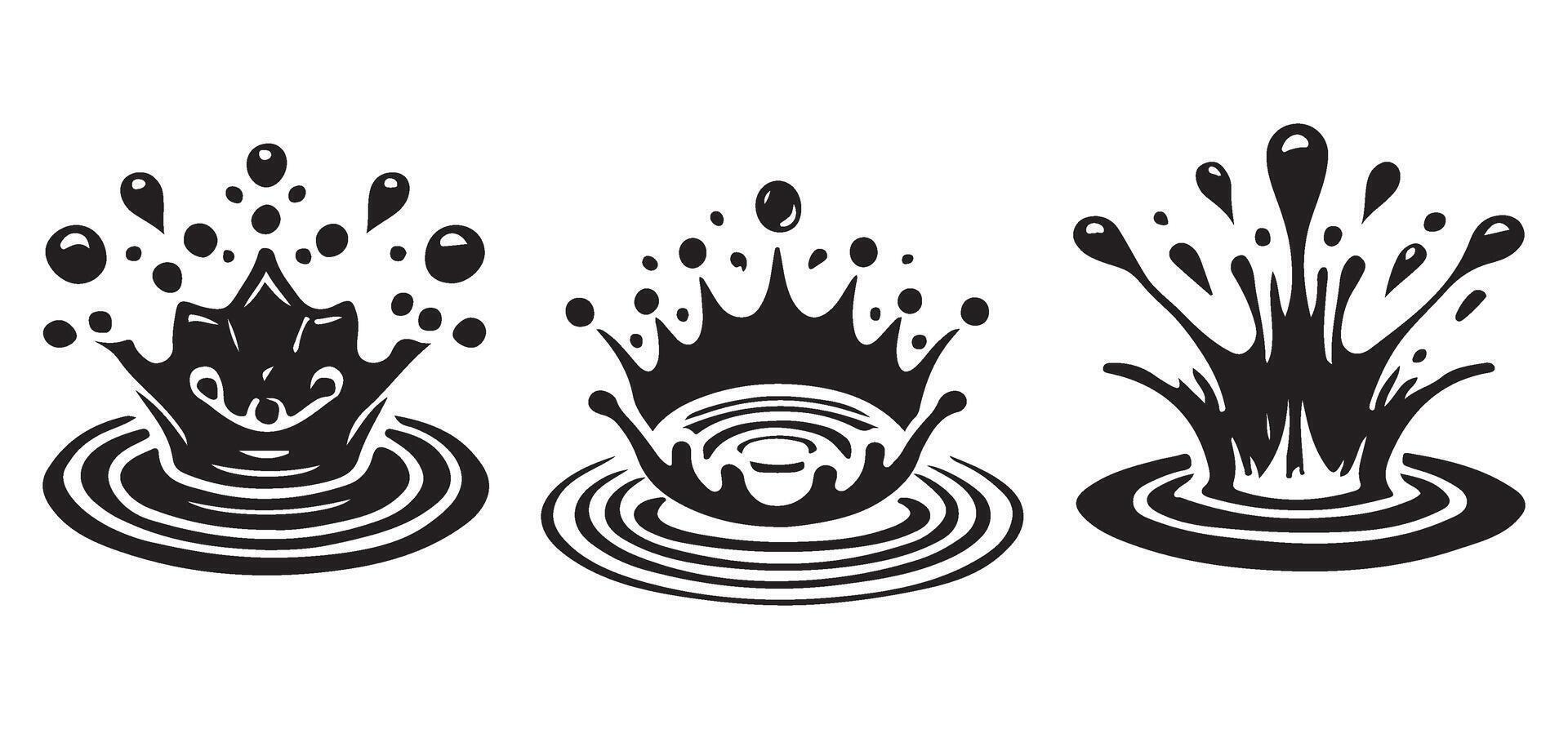 Black Water Splash Illustration with Circular Ripples Design Graphic vector