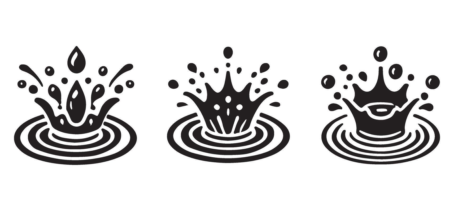 Three Splash Water Drops Illustration with Circular Ripples Design vector