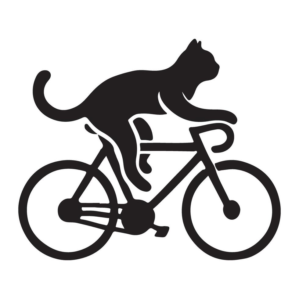 Funny cat silhouette riding bicycle for pet lover designs vector