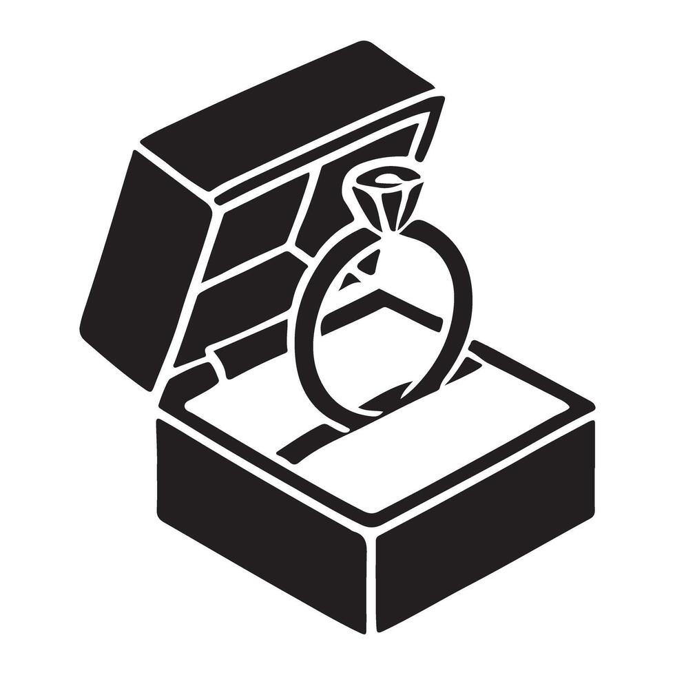 Engagement Ring in Box Silhouette Drawing Creative Design vector