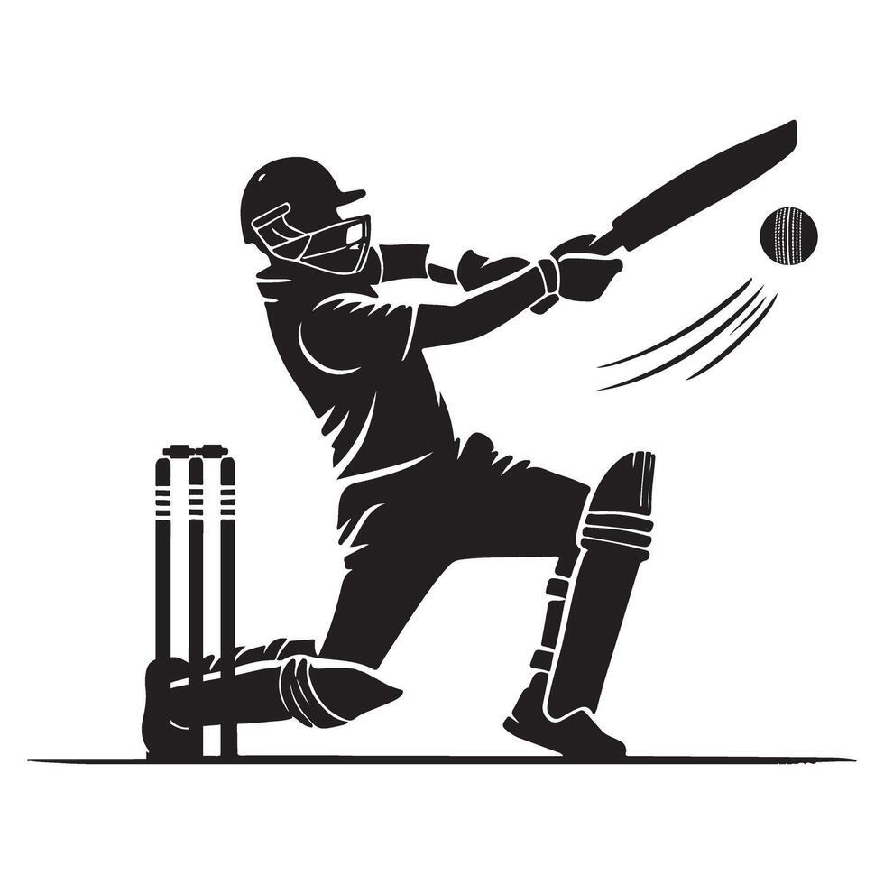 Cricket player silhouette in action for sports website graphics vector