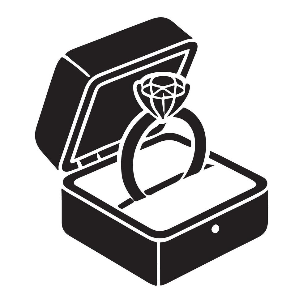 Elegant engagement ring in box icon for marriage proposal vector