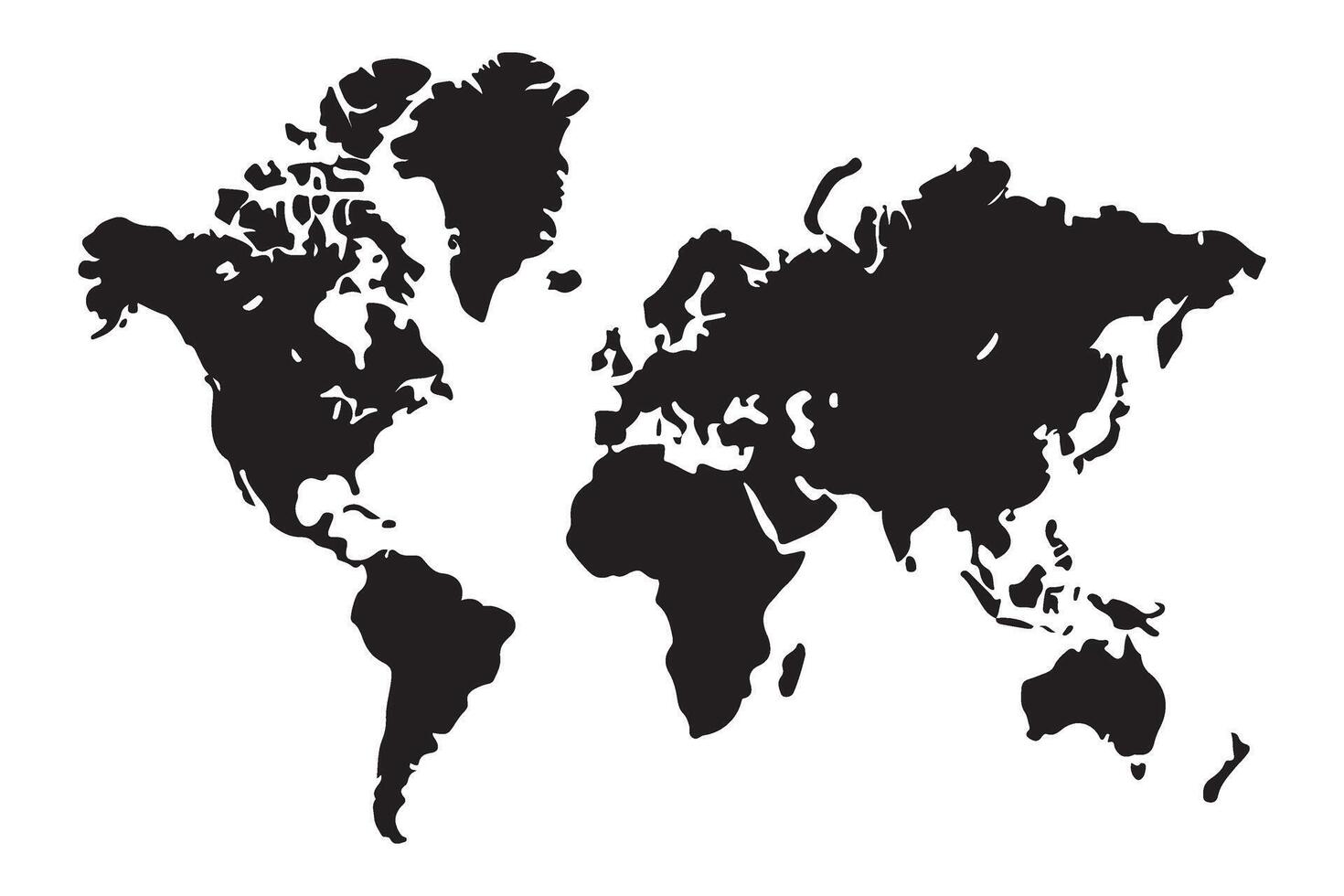 Black Silhouette Illustration World Map Template for Geography Learning vector