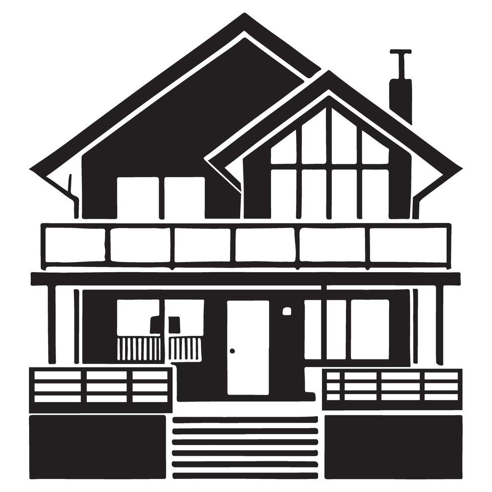 Stunning Two Story House Illustration With Balcony and Steps vector