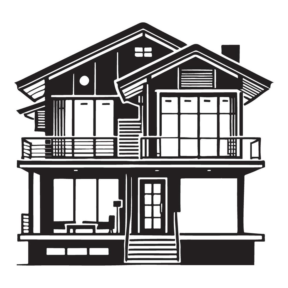 Multi Story House Art With Balconies and Detailed Windows vector