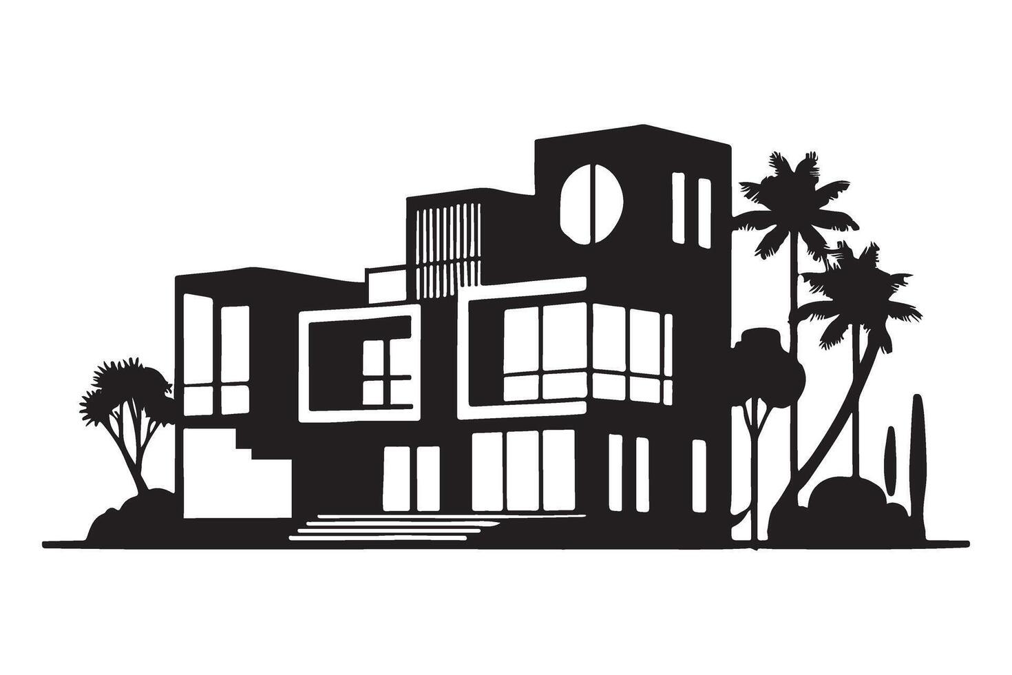 Modern Luxury Villa Illustration With Trees and Palm Trees vector
