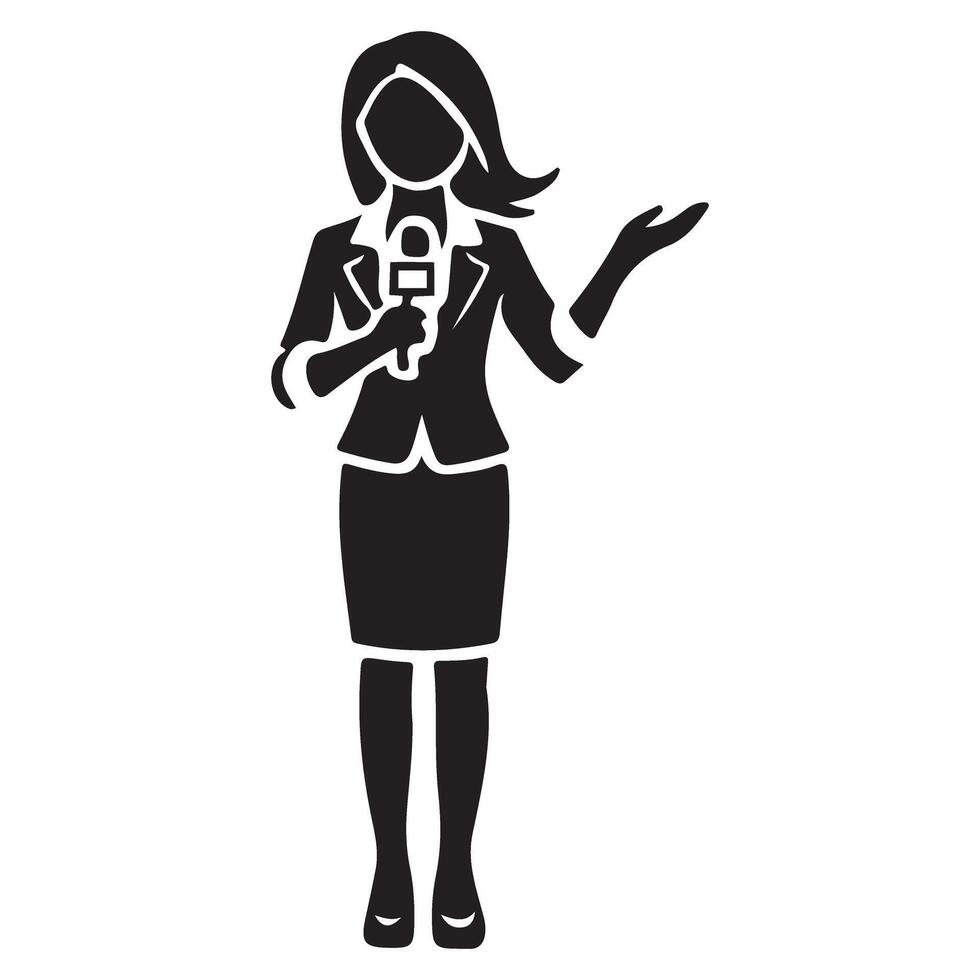 Illustration of Silhouette Female News Reporter with Microphone vector