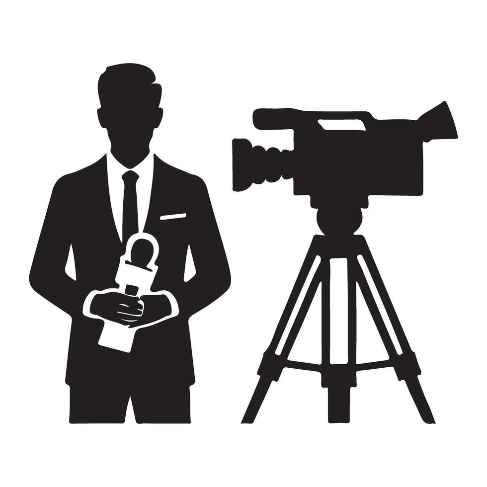 Illustration of News Cameraman Reporter Team Silhouette Isolated vector