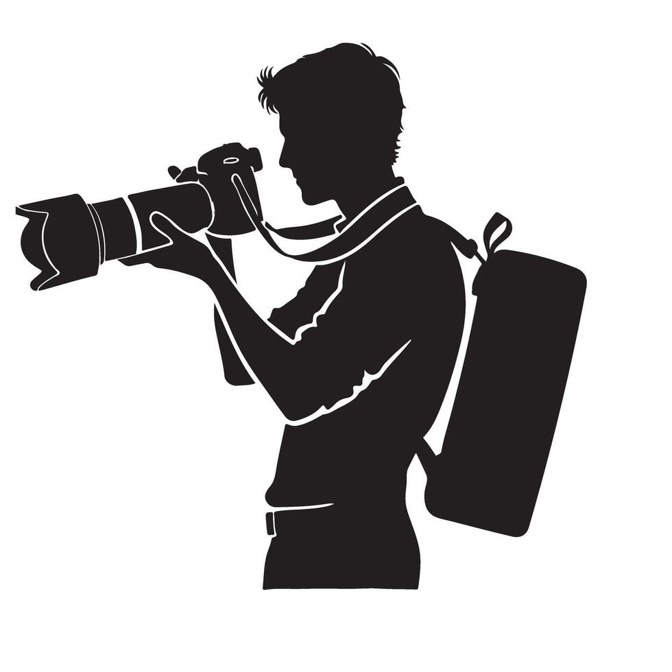 Silhouette of a Professional Photographer with Camera and Bag vector