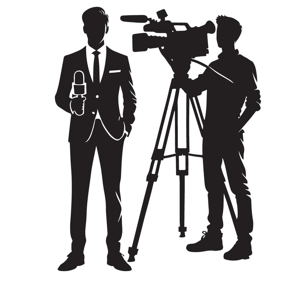 Silhouette Cameraman with Camera and Reporter Illustration vector