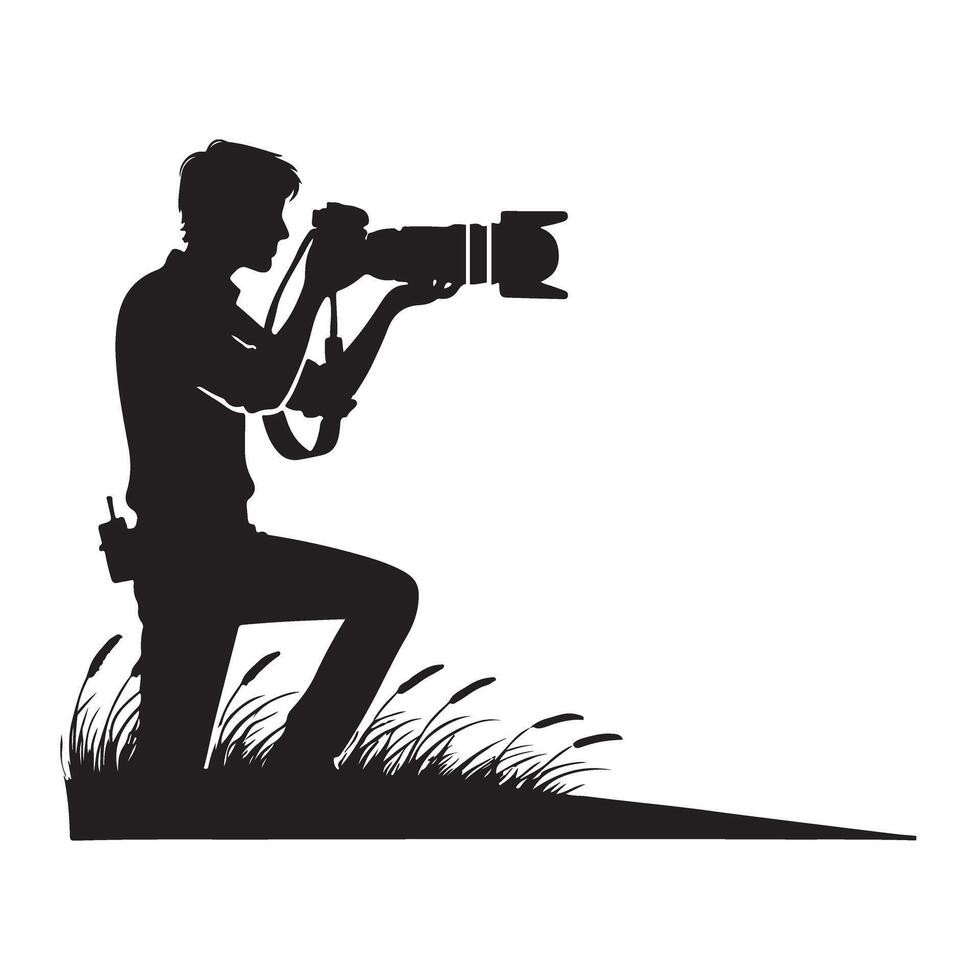 Silhouette of a Photographer Taking a Photo in Nature Illustration vector