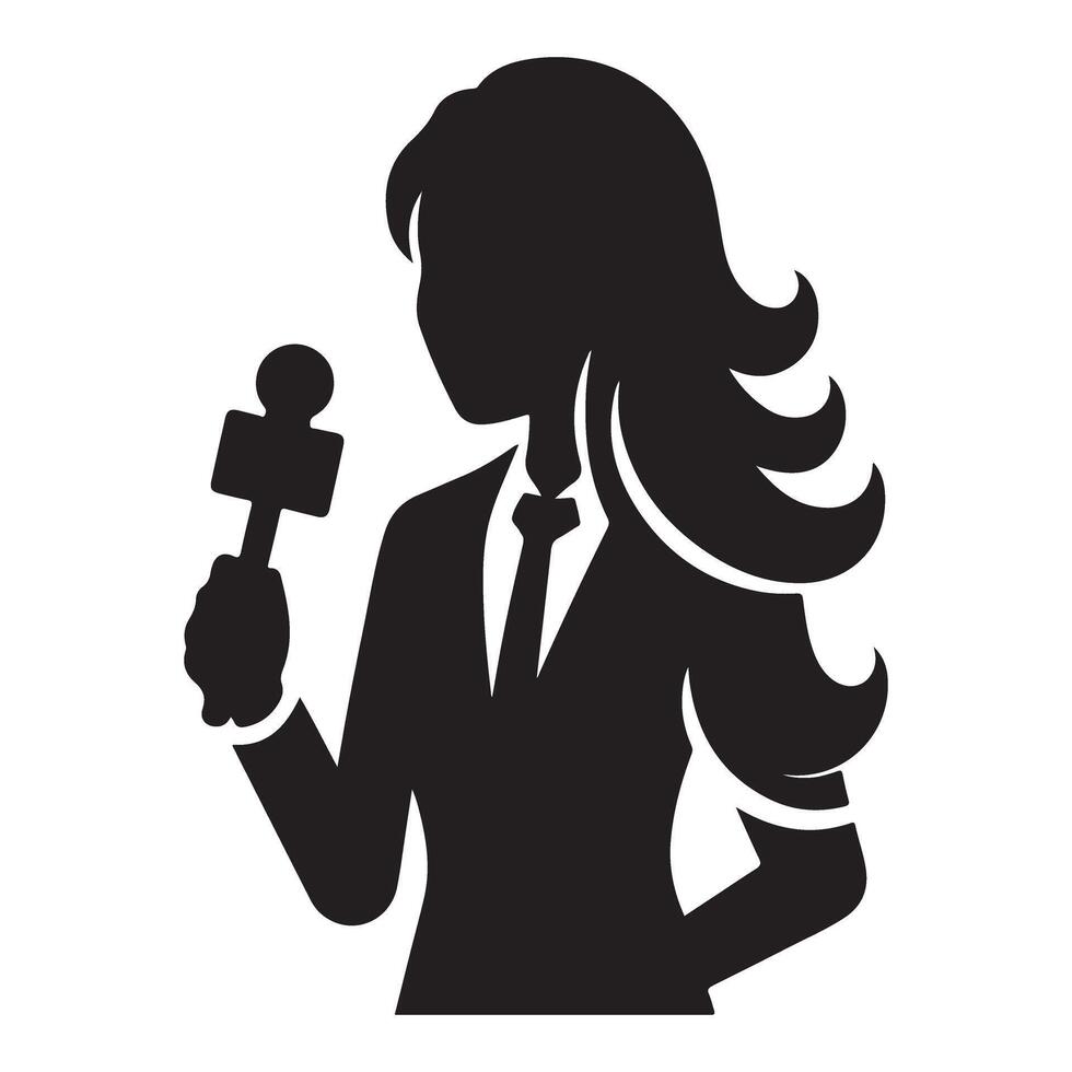 Silhouette of a Female News Reporter with Microphone Illustration vector